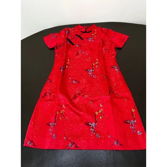 SARTORIA RED BLACK Oriental Style Dress - Floral - Size Medium New Without Tags - Picture 1 of 3